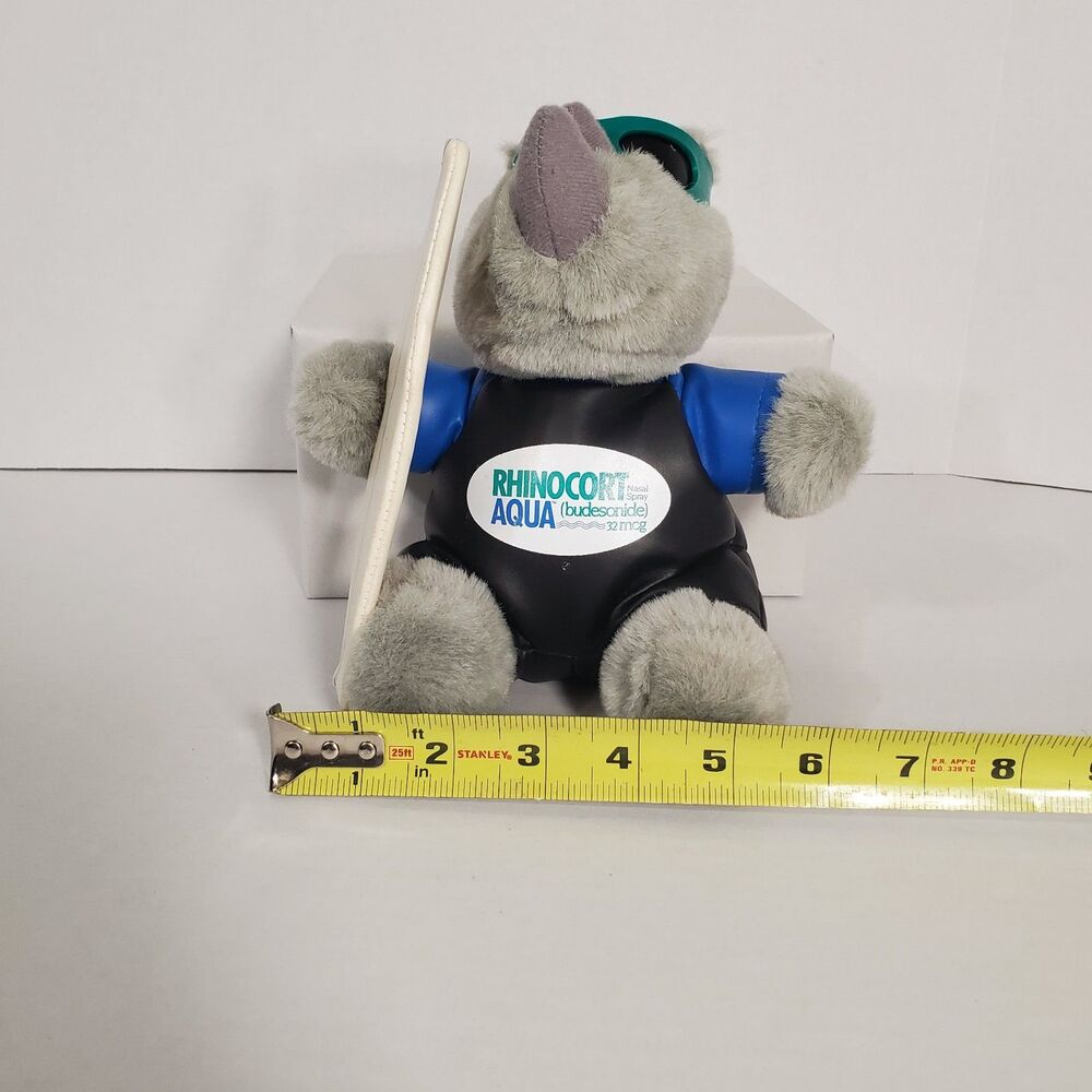 Rhinocort Aqua‎ Nasal Spray Plush Stuffed Animal Rhinoceros Surfboard Soft Toy - Picture 10 of 13